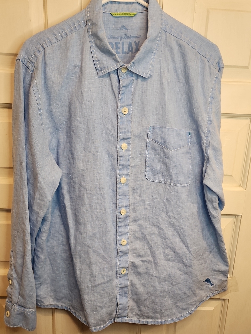 Tommy Bahama Relax Light Blue 100% Linen Button-Up Pocket Shirt